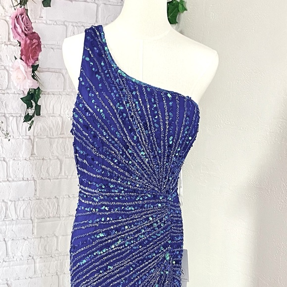 Portia and Scarlett Dresses & Skirts - Portia and Scarlett slit skirt one shoulder dress royal Blue SZ 20